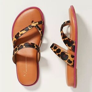 Anthropologie Leo Toe Loop Leather Calf Hair Sandals NWT